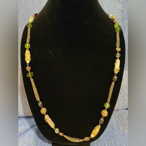 Gold and Green Beaded Necklace